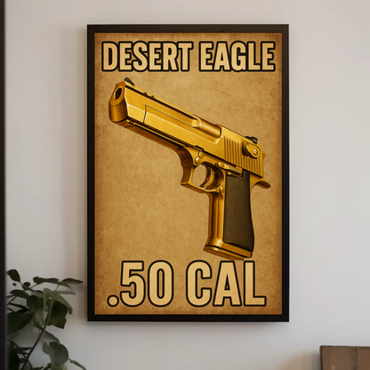 Desert Eagle Golden 50 Cal Metallic Firearm Pistol Gun Poster