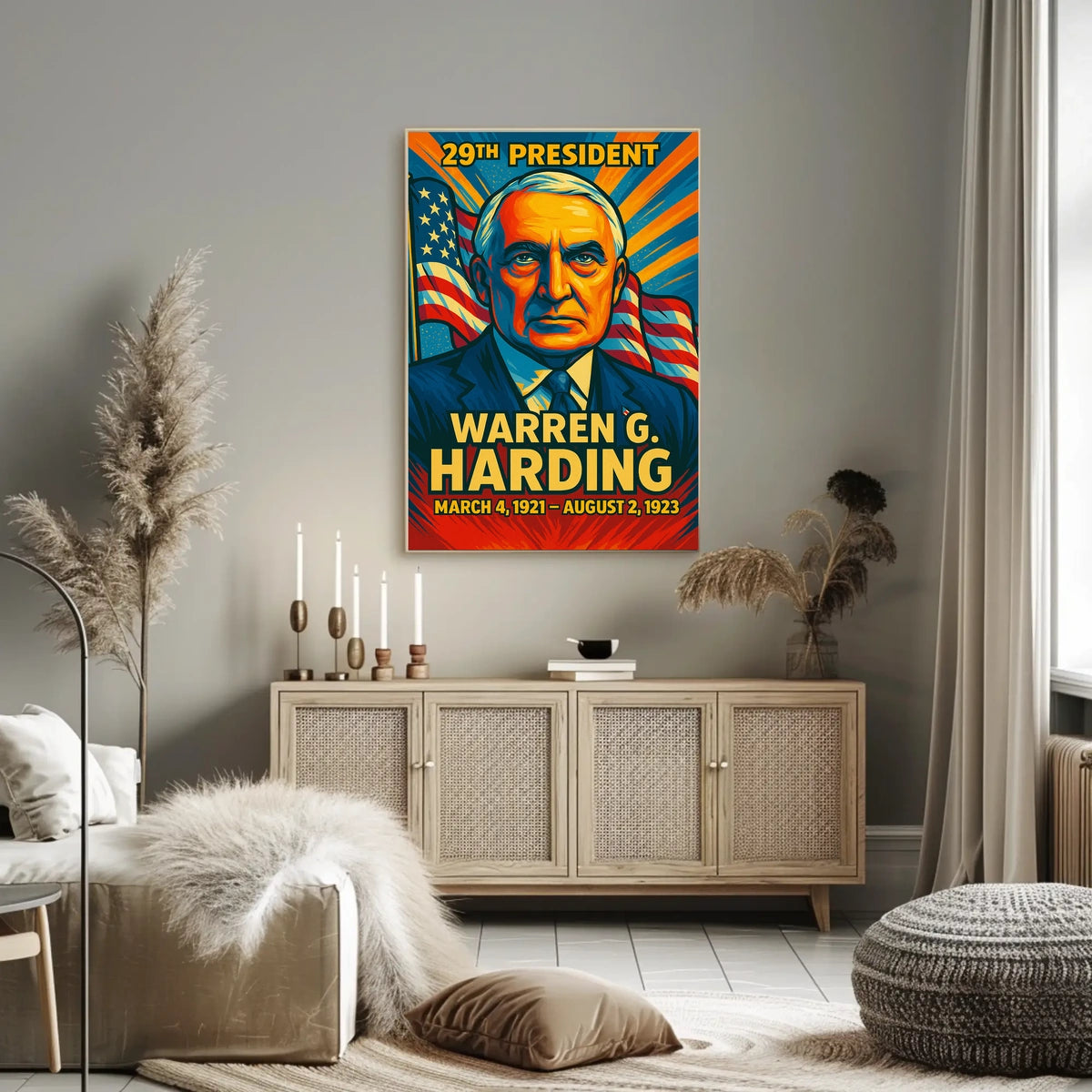 Warren G. Harding 29th President of the United States Colorful Comic Book Style Poster