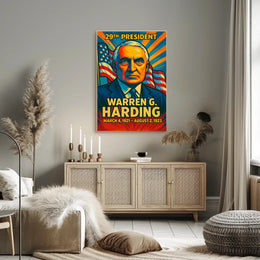 Warren G. Harding 29th President of the United States Colorful Comic Book Style Poster