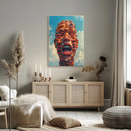 Surreal Abstract Faces Poster with Blue Sky Background PosterGoat