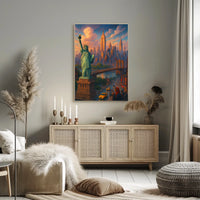 New York City Dreams Skyline Poster Modern Wall Art