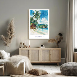 Tropical Beach Serenity: Vibrant Watercolor Travel Poster PosterGoat