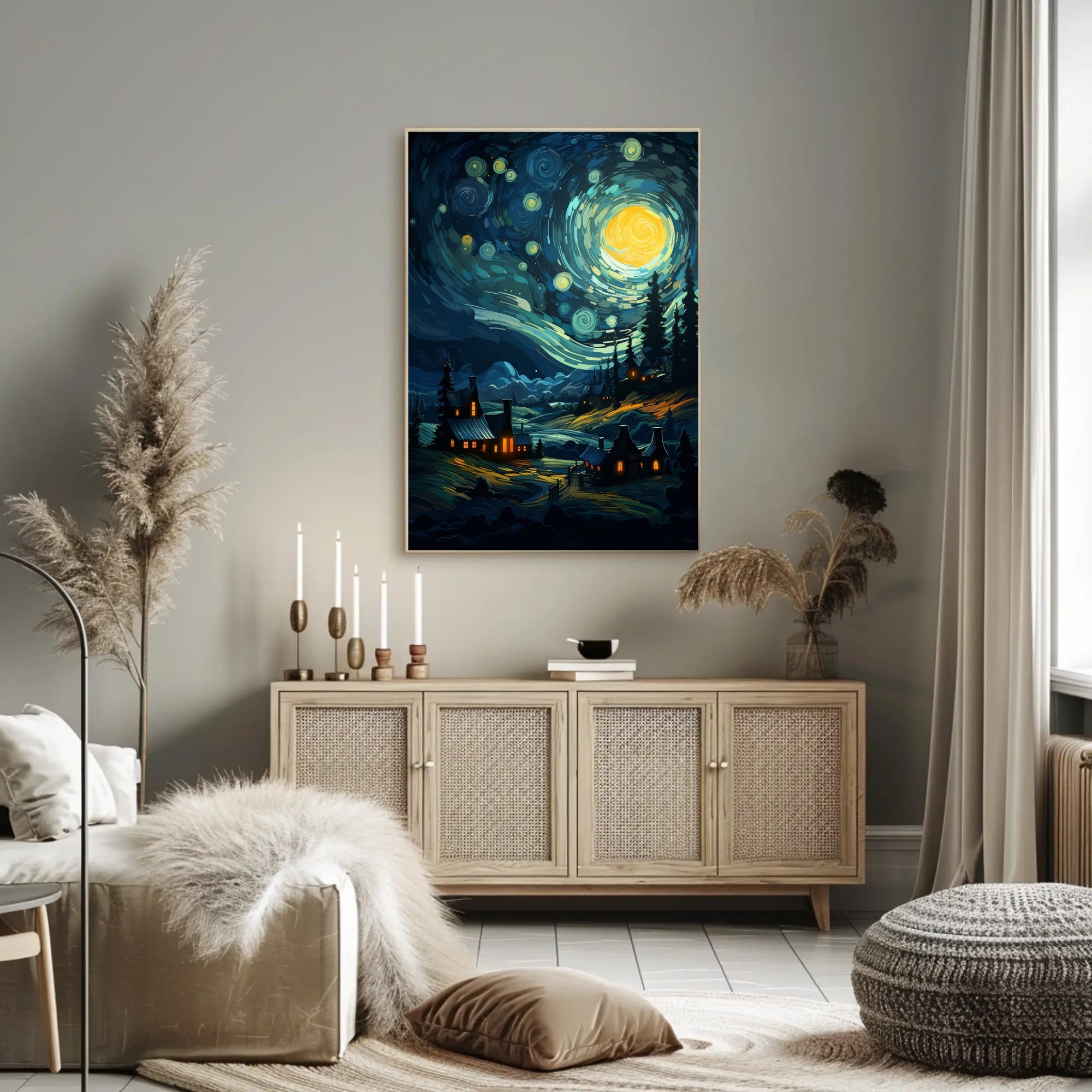 Starry Night Village Poster