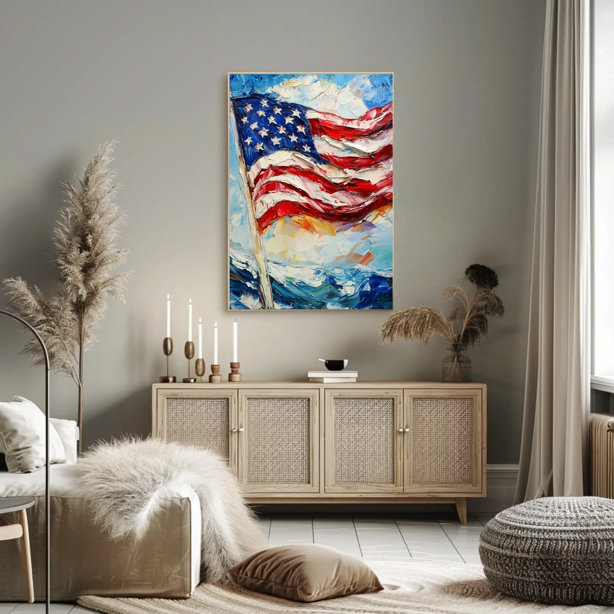 Large American Flag Waving Abstract Artwork Poster