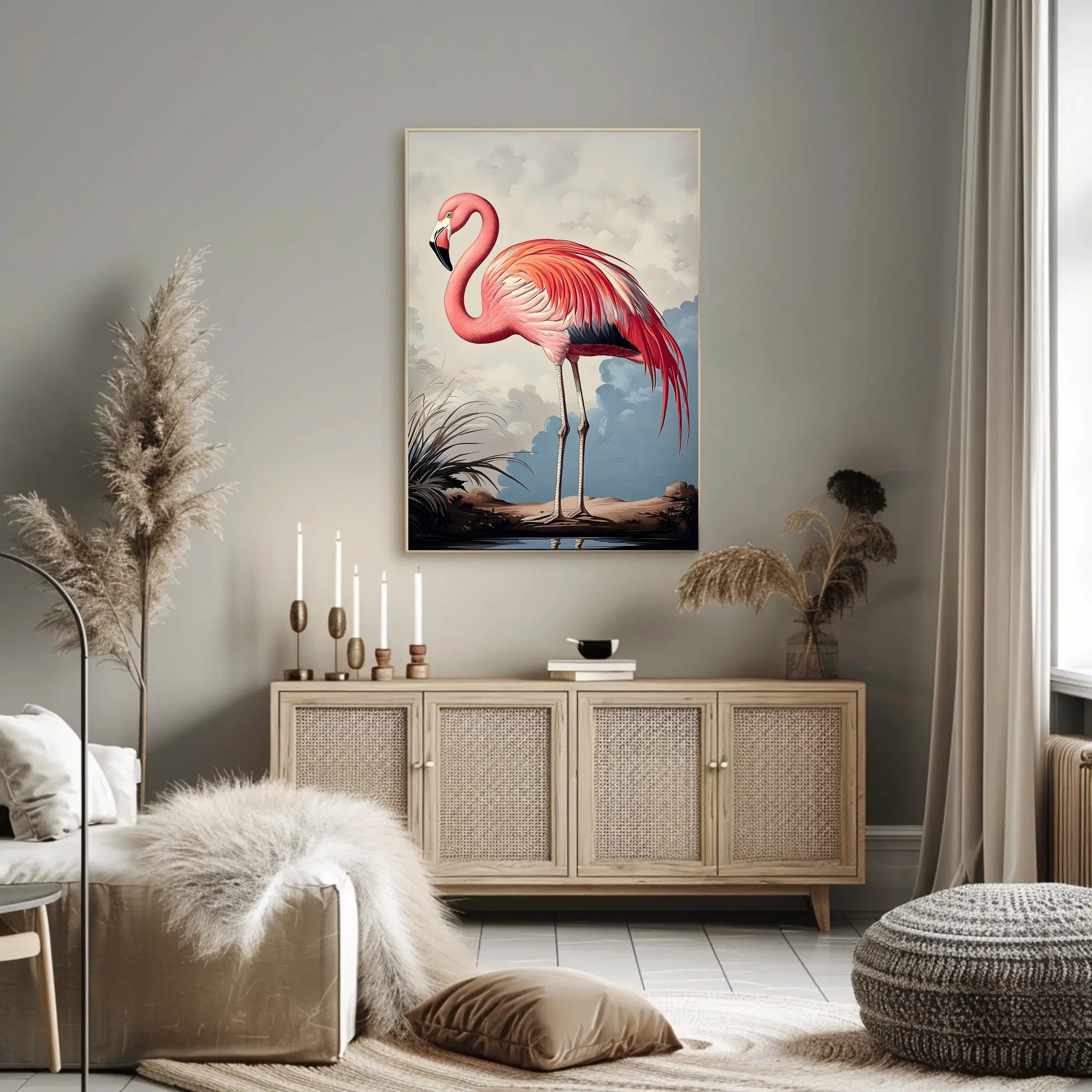 Flamingo Illustration Poster Vintage Tropical Wall Art