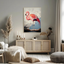 Flamingo Illustration Poster Vintage Tropical Wall Art