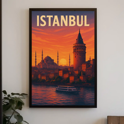 Istanbul Sunset Skyline Travel Poster