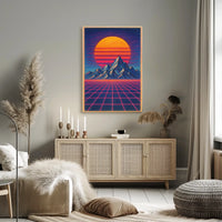 Retro-Futuristic Neon Landscape Poster - Futuristic Sci-Fi Poster