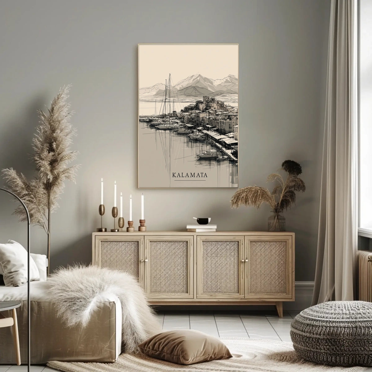Kalamata Harbor Sketch Poster