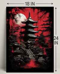 Mystical Pagoda Under A Blood Moon Poster