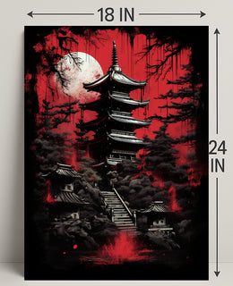 Mystical Pagoda Under A Blood Moon Poster