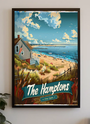 The Hamptons Pier Beach House Ocean Travel Poster