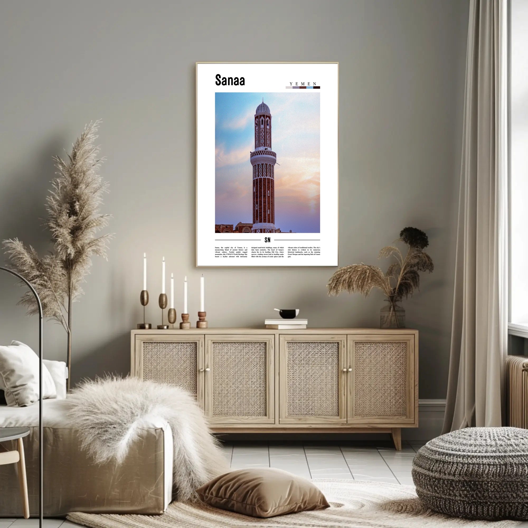 Sanaa's Historic Minaret: Cultural or Heritage Poster PosterGoat