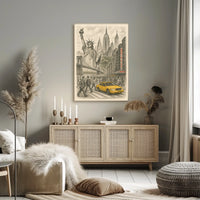 New York City Iconic Landmarks Poster Vintage Wall Art
