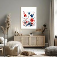 Three Stars Surrounded By Loose Red And Blue Florals Poster