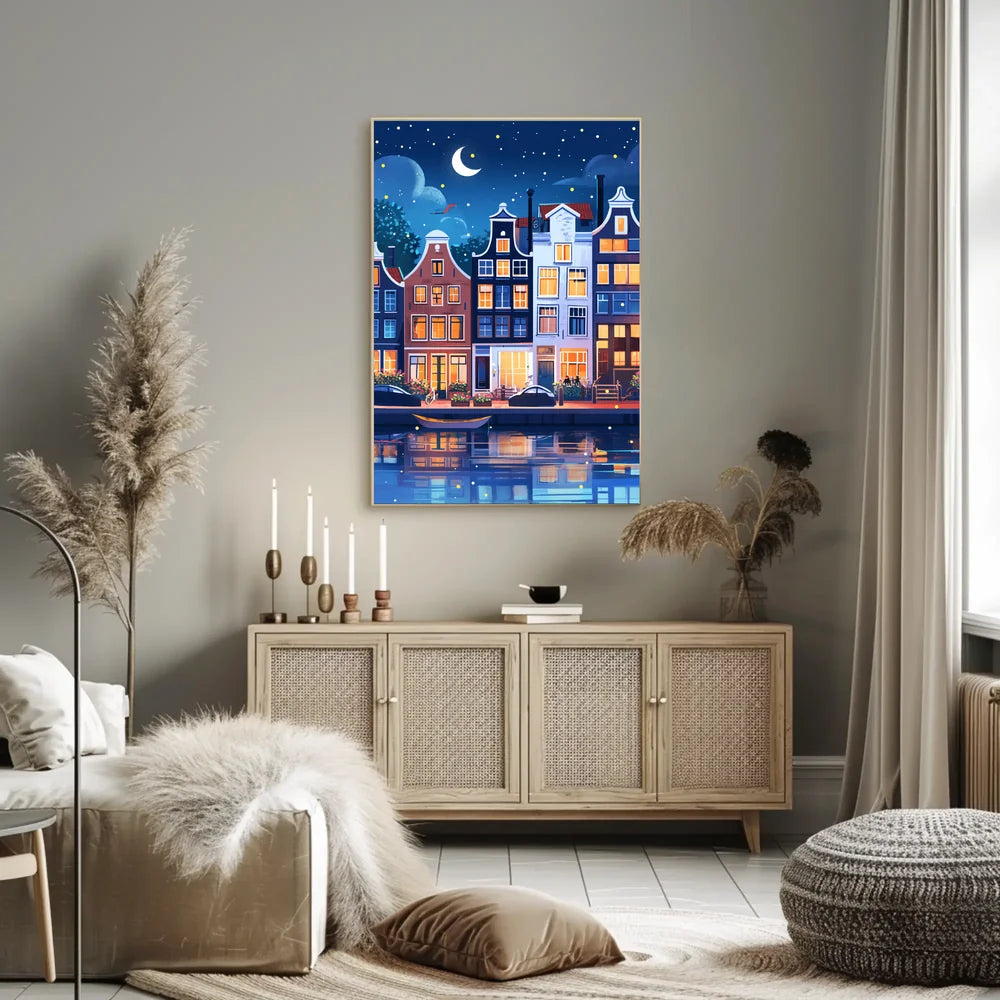 Enchanting European Nightscape: Whimsical Canal Poster
