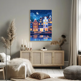 Enchanting European Nightscape: Whimsical Canal Poster
