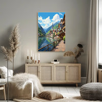 Picturesque European Lakeside Village Art Poster