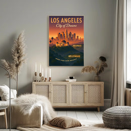 Los Angeles Sunset Skyline Vintage Travel Poster