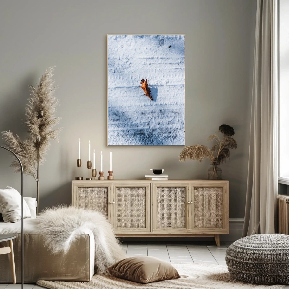 Solitary Leaf On Snow Poster
