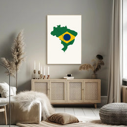Artistic Brazil Map in National Colors Country Flag Poster