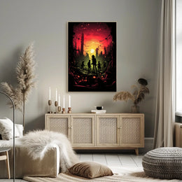 Dystopian Sunset: Rebellion in Ruins Futuristic Sci-Fi Poster
