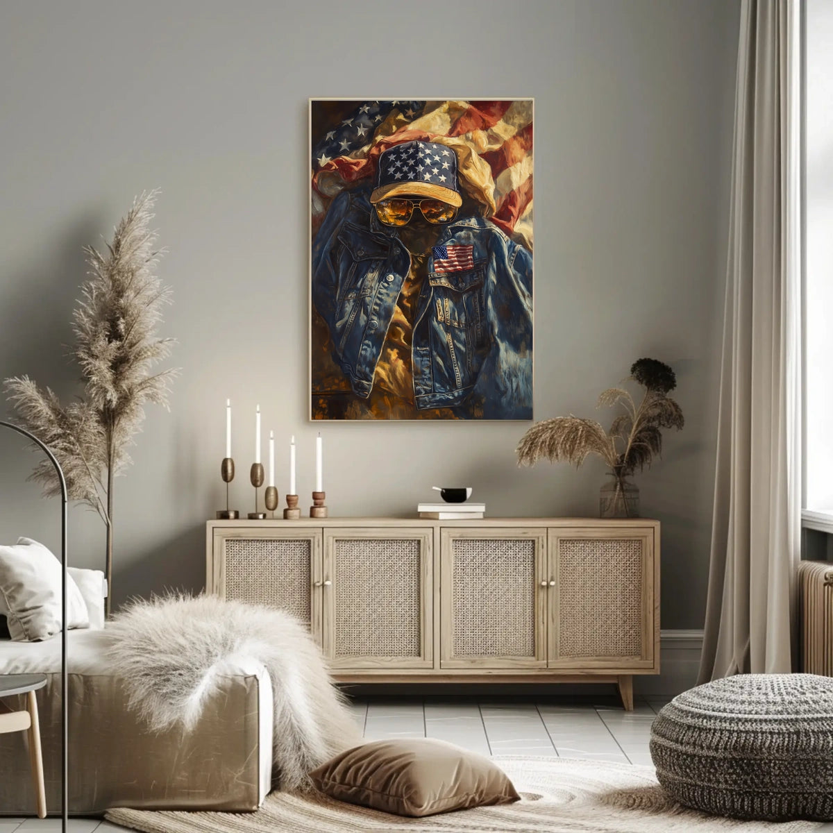 Patriotic Denim Jacket And Baseball Cap Artwork Poster