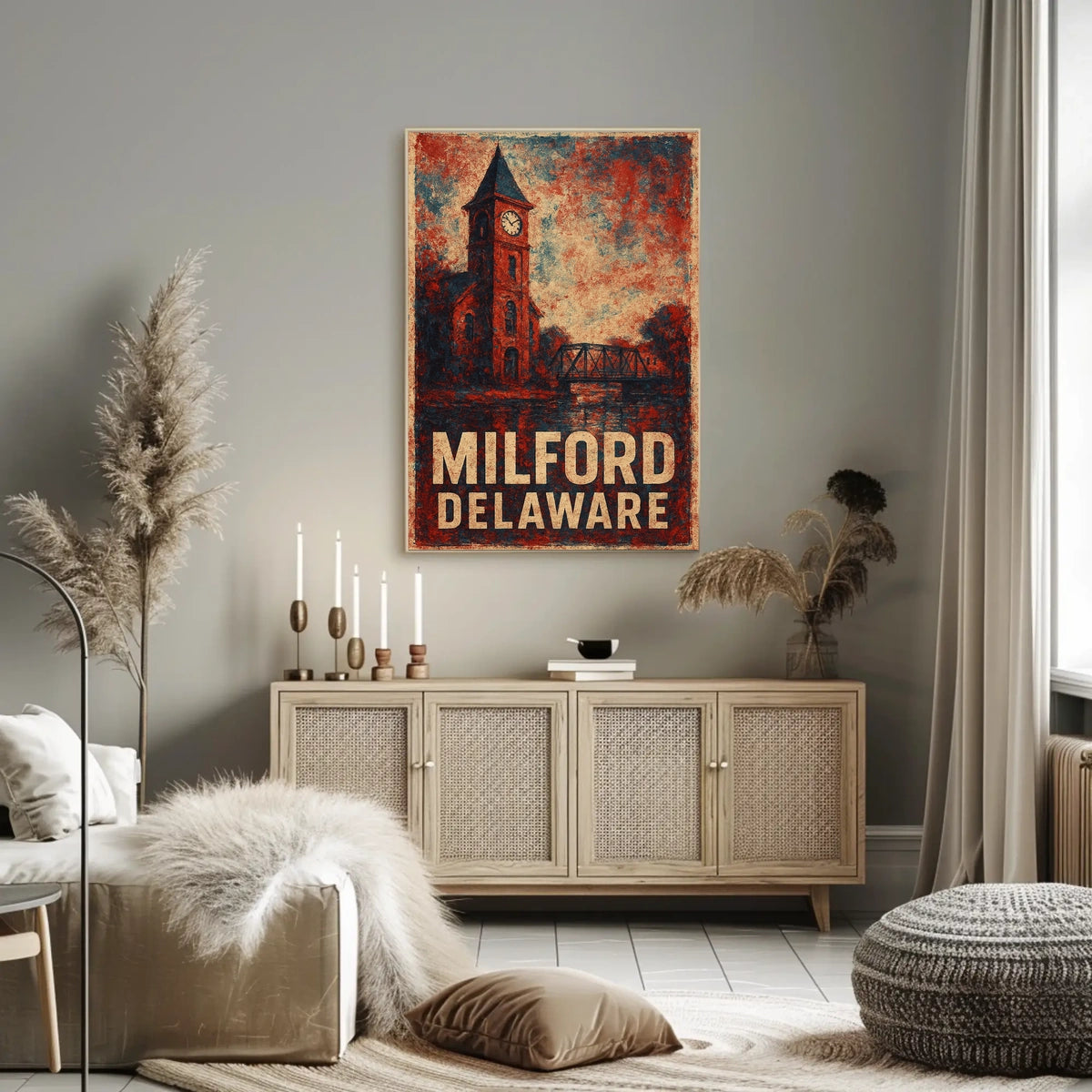 Milford Delaware Scenic Town Landscape Retro Travel Poster