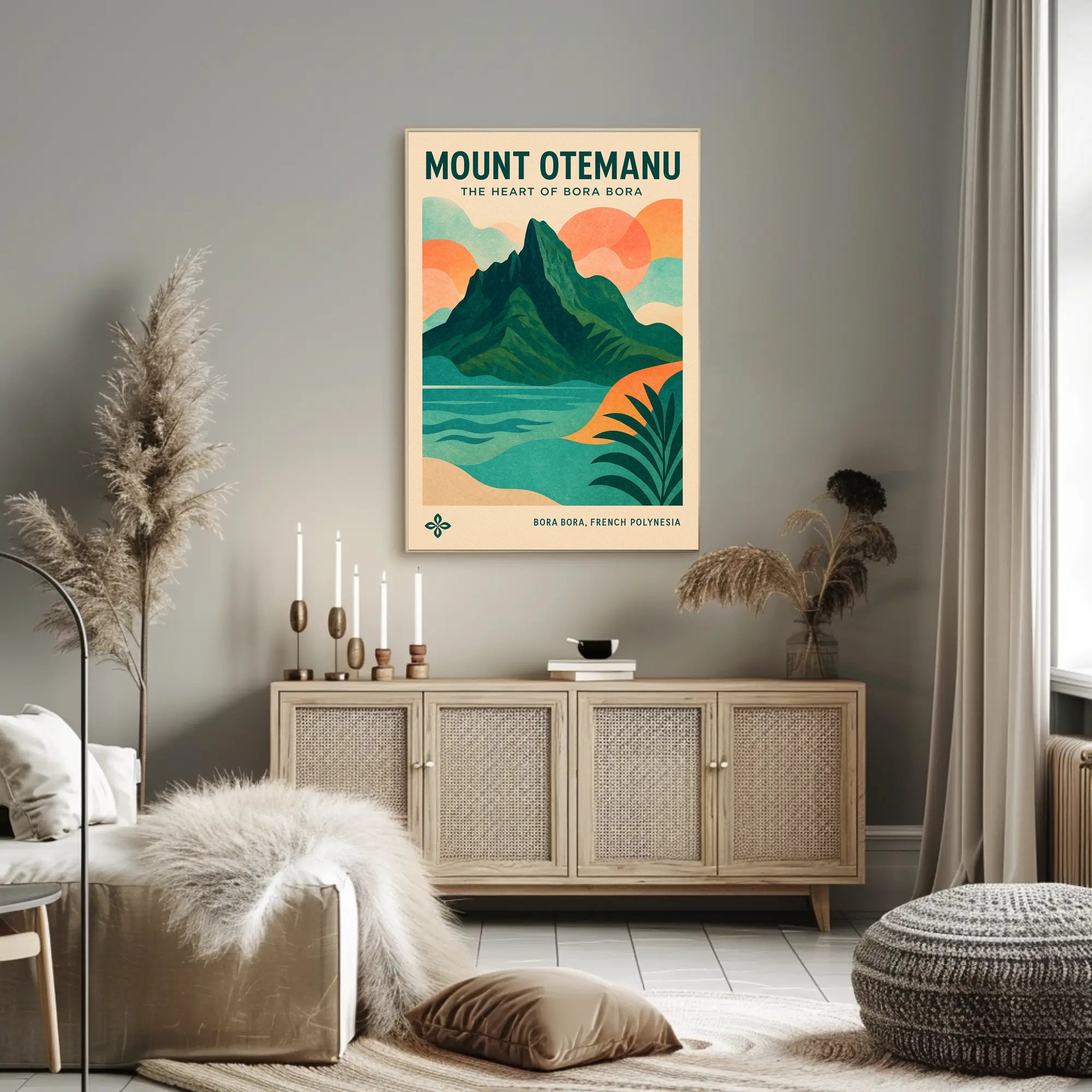Mount Otemanu Vintage Travel Illustration Poster PosterGoat