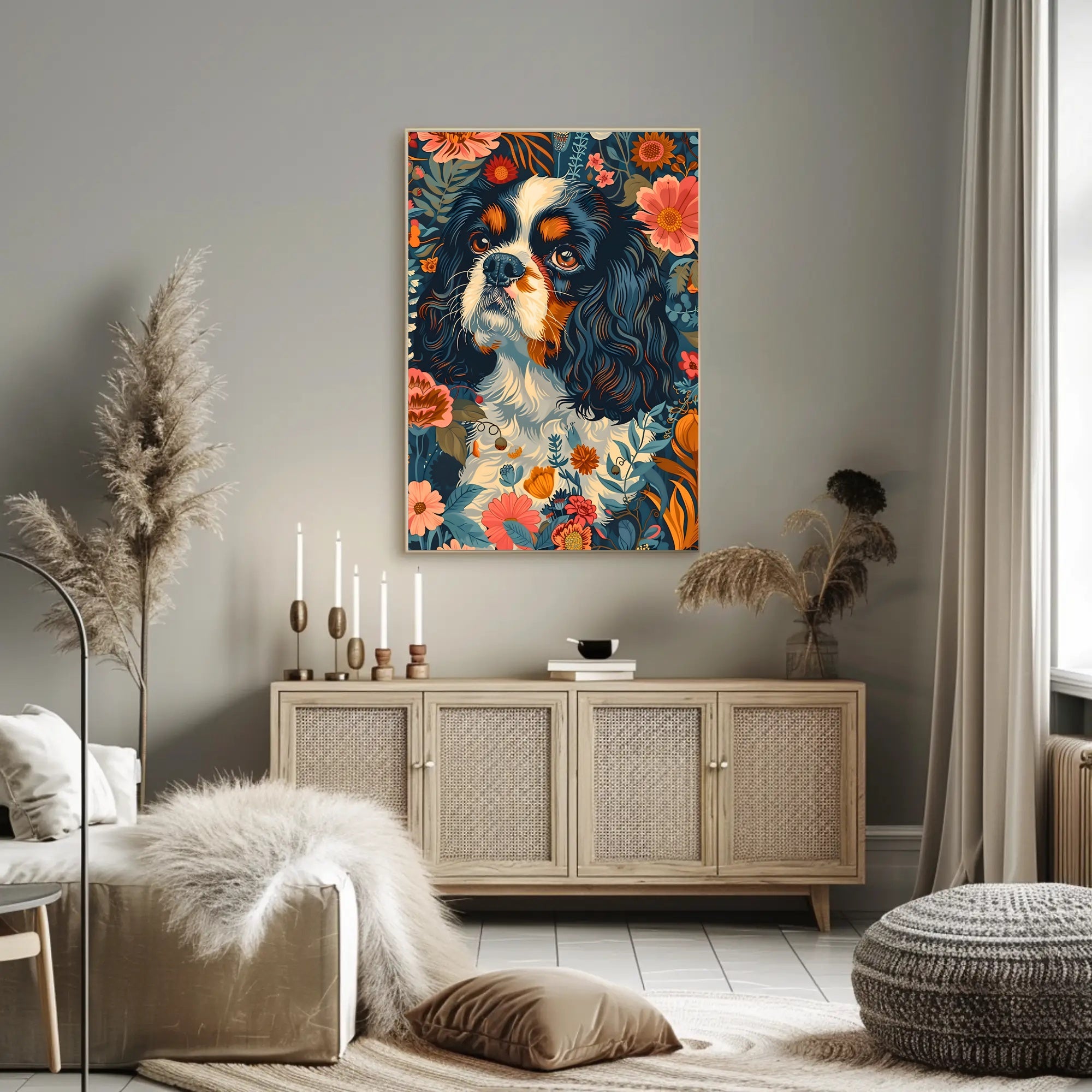 Floral Canine Portrait Wall Art Print