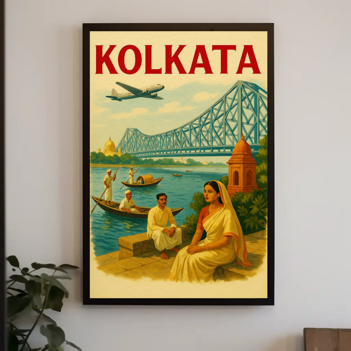 Kolkata India Bridge River Culture Scene Poster