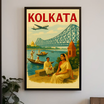 Kolkata India Bridge River Culture Scene Poster