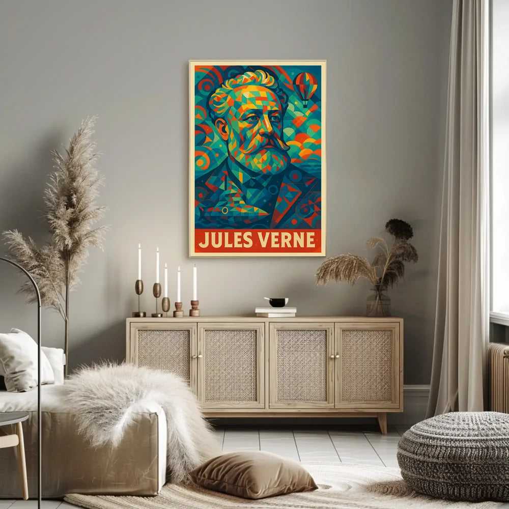 Jules Verne Mosaic Portrait Art Poster - Pop Culture Poster
