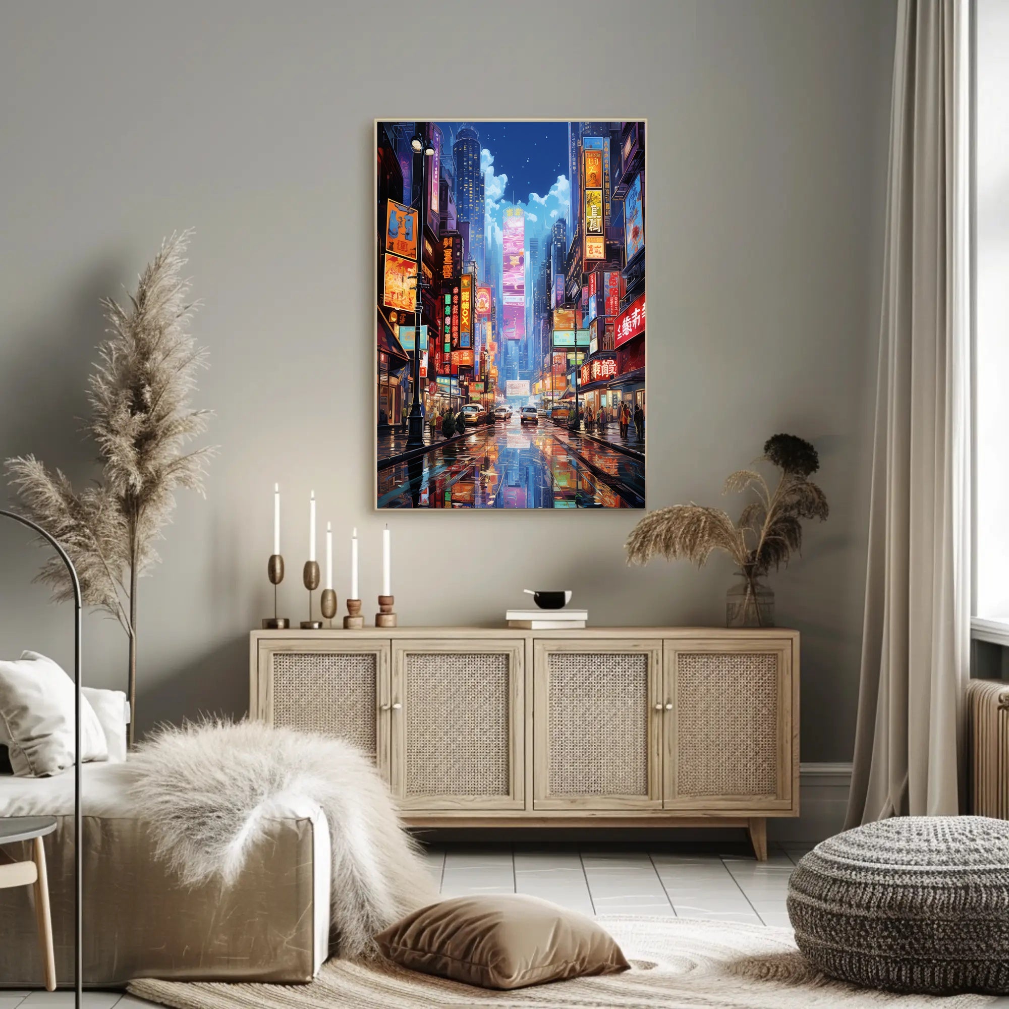 Neon Cityscape At Night Poster