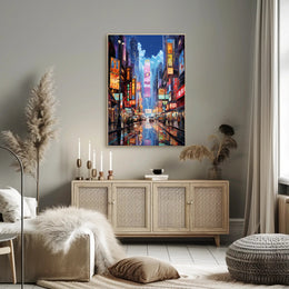 Neon Cityscape At Night Poster