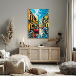 Vibrant Urban Street Scene Impressionistic Art Poster