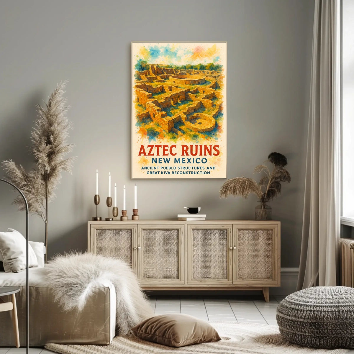 Aztec Ruins New Mexico Watercolor Poster Art Print