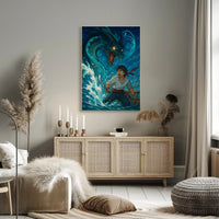 Young Adventurer Battles Sea Dragon - Fantasy or Mythology Poster