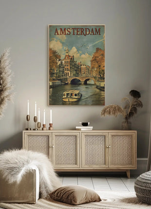 Amsterdam Canal Vintage Travel Poster