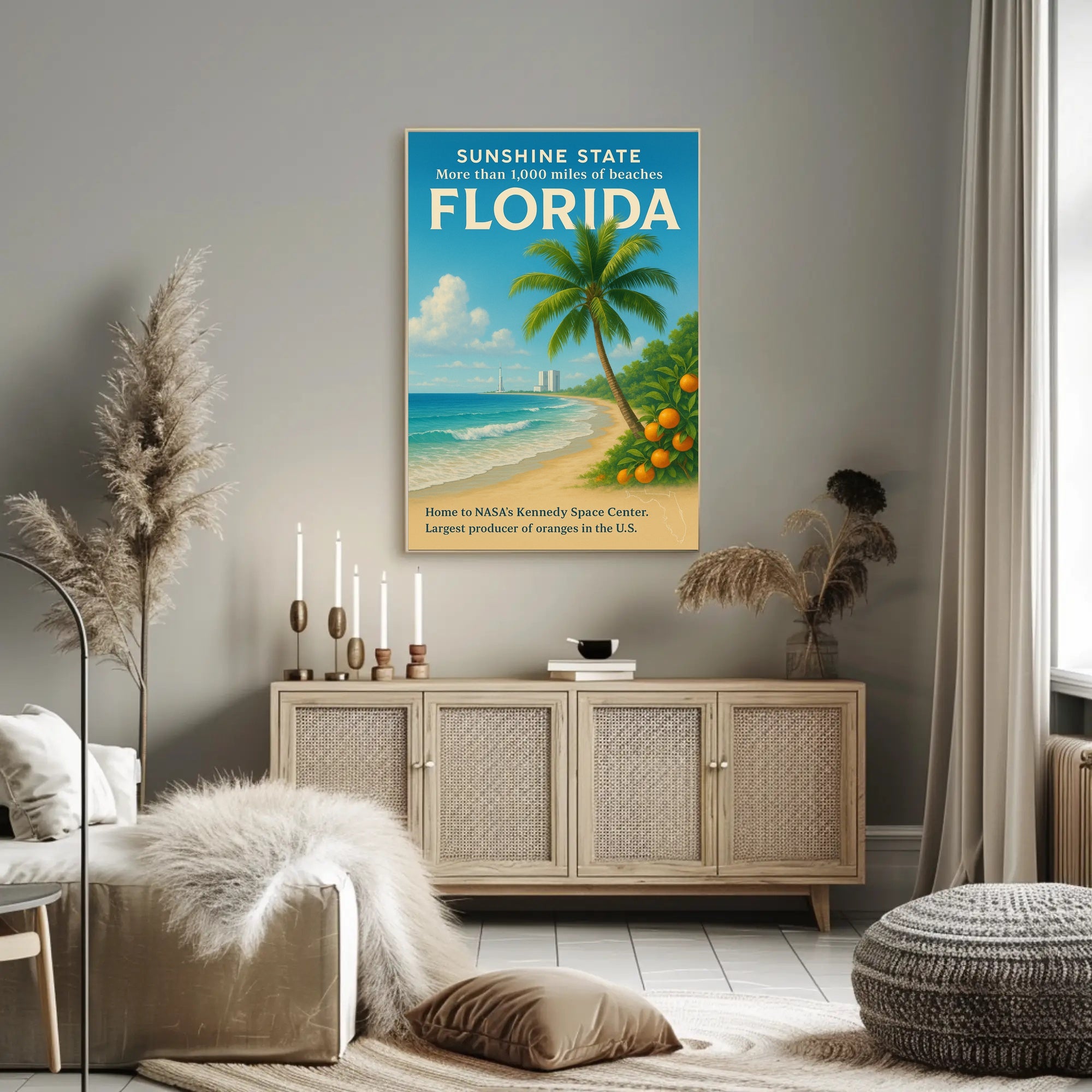 Florida Beaches and Space Exploration Vintage Travel Poster