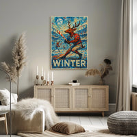 Whimsical Reindeer Baseball Candy Cane Winter Poster