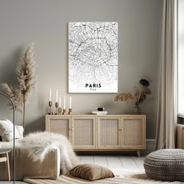 Minimalist Black and White Paris Map Urban Poster