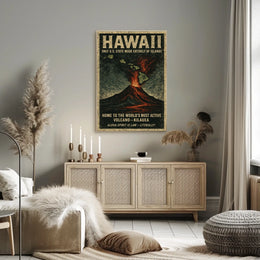Hawaii Islands Vintage Volcano Adventure Poster