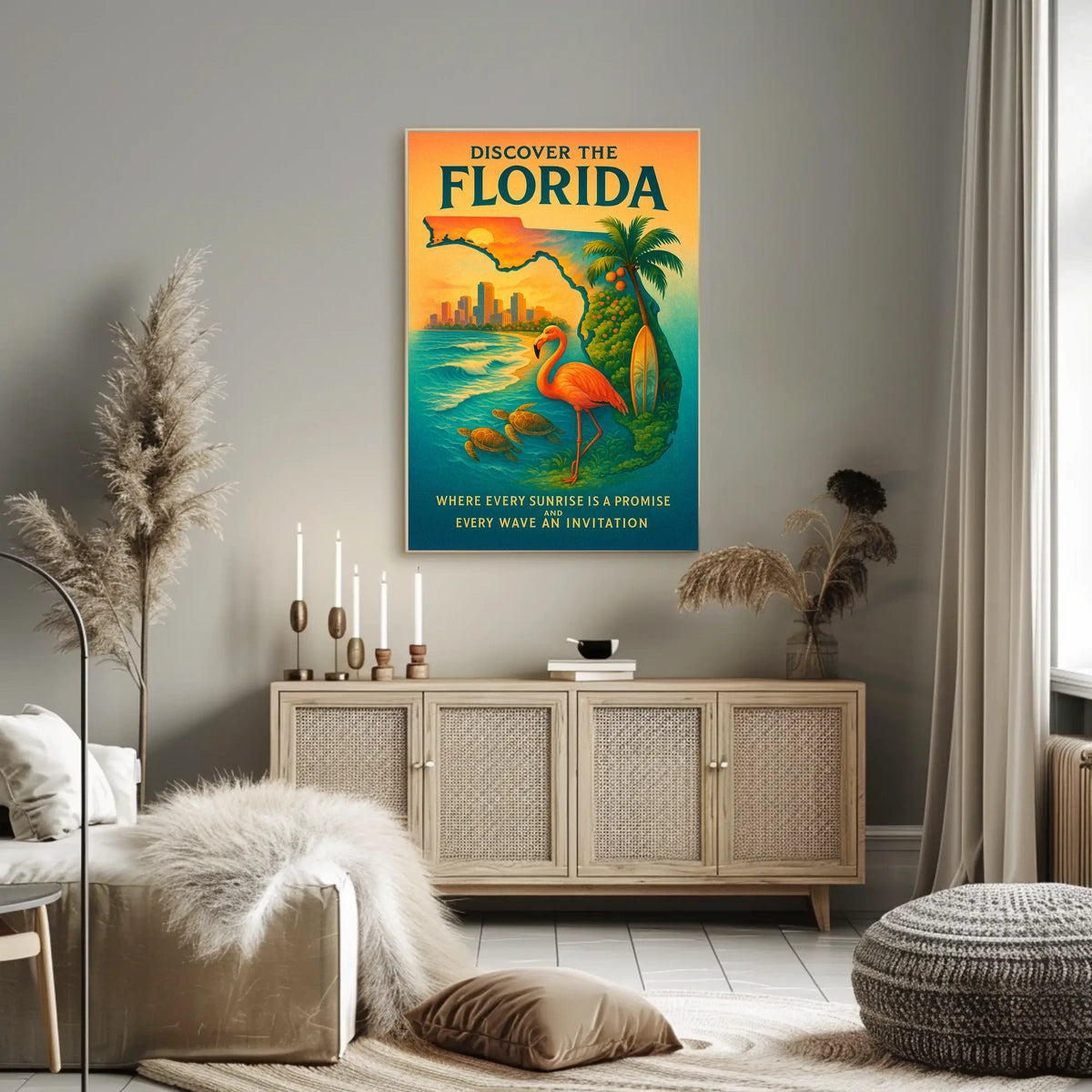 Florida Vacation Illustration Tropical Nature Poster