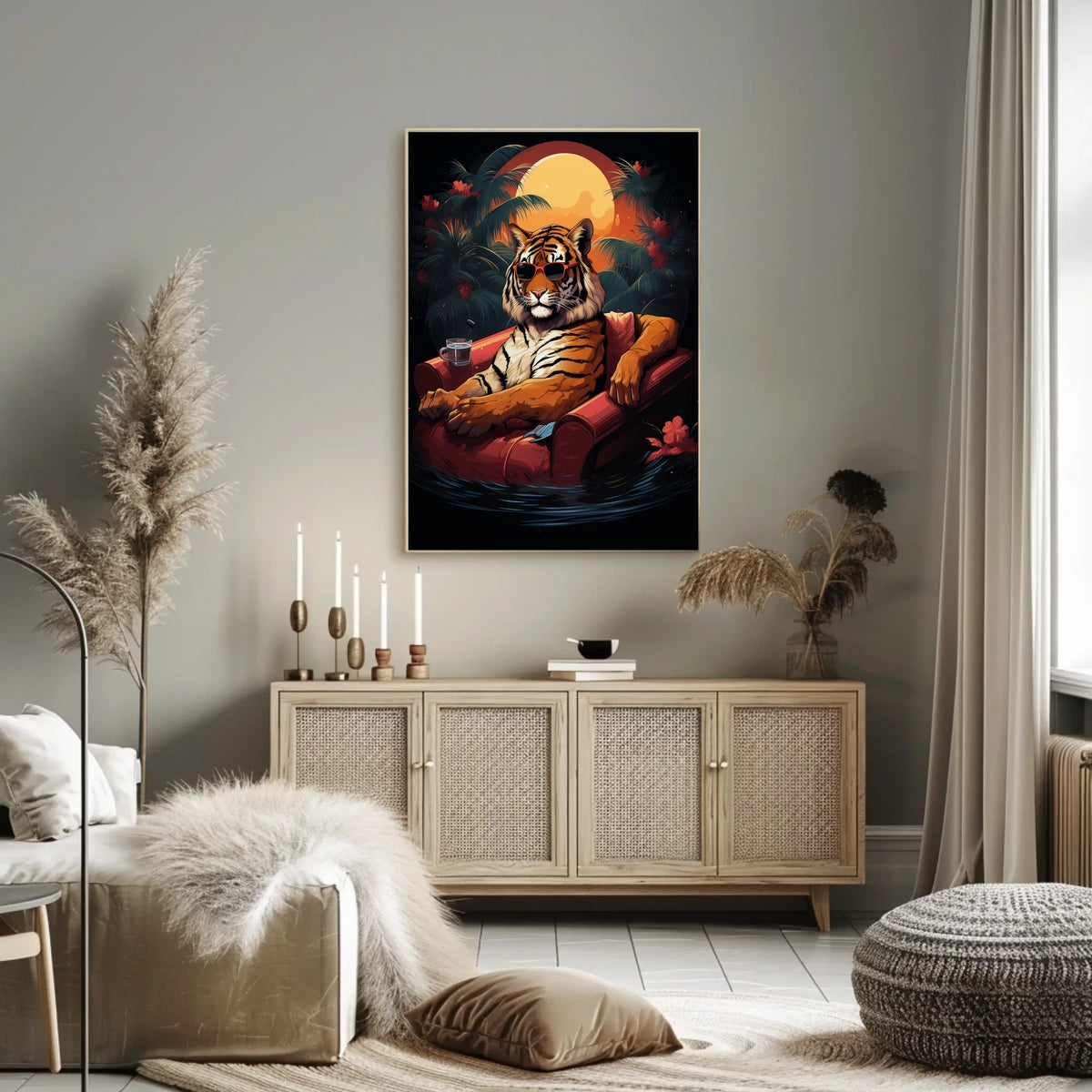 Tiger Lounges in Armchair Tropical Jungle Animal Poster