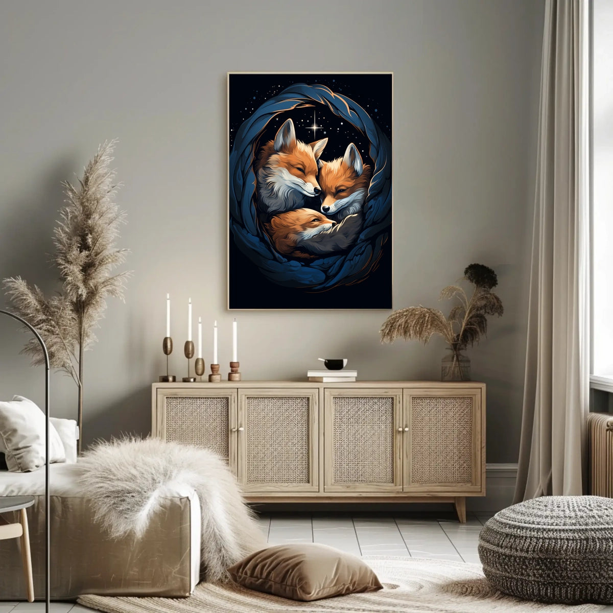 Starry Night With Foxes Poster