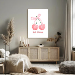 Charming Pink Cherries Illustration: Abstract or Artistic Poster PosterGoat