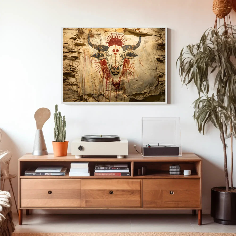 Ancient Bull Cave Art Vintage Poster Print