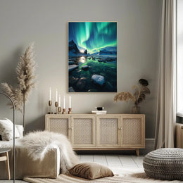 Aurora Borealis Over Arctic Landscape Travel Poster