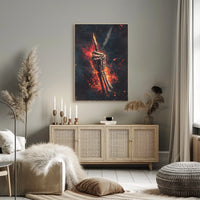 Skeletal Quill Flames Artistic Poster